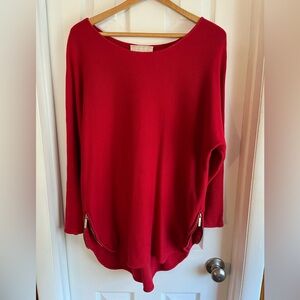 Michael Kors Red Tunic Sweater With Side Gold Zippers Size 1X